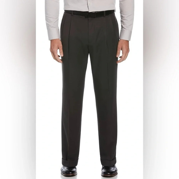 NWT Perry Ellis Portfolio Double Pleated Cuffed Dress Pants in Charcoal Size 40 - Picture 1 of 14